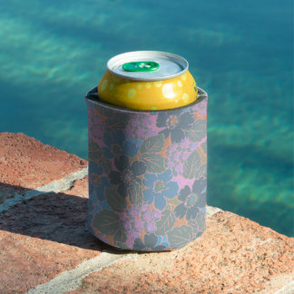 Stylized Retro Floral Pattern Can Cooler