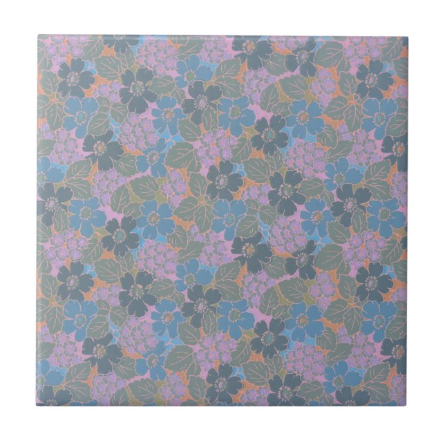 Stylized Retro Floral Pattern Ceramic Tile (Front)