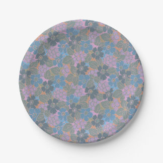 Stylized Retro Floral Pattern Paper Plates
