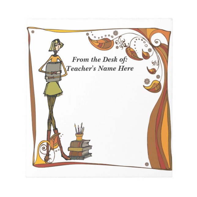 Stylized Retro Teacher  From the Desk OF NAME HERE Notepad (Front)