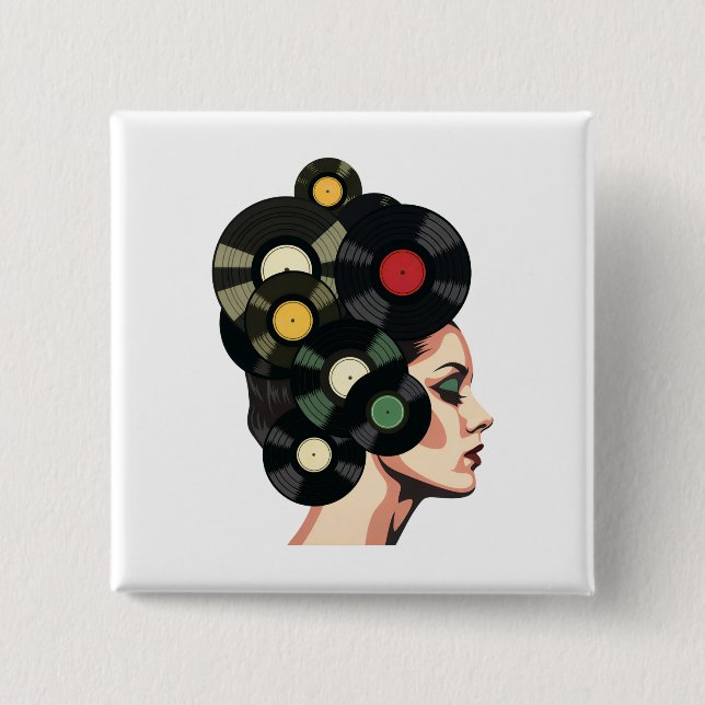 Stylized Retro Vinyl Record Poster Art Button (Front)
