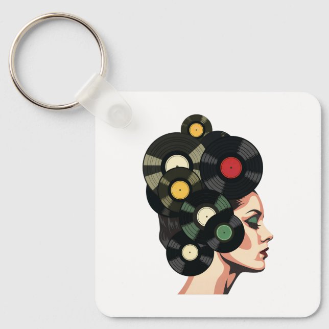 Stylized Retro Vinyl Record Poster Art Keychain (Front)
