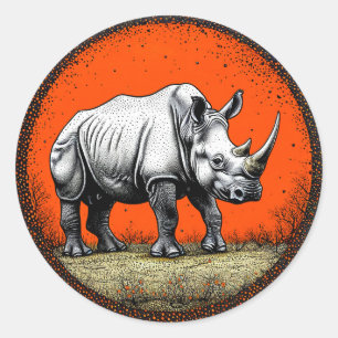 Stylized rhinoceros bold wildlife art classic round sticker