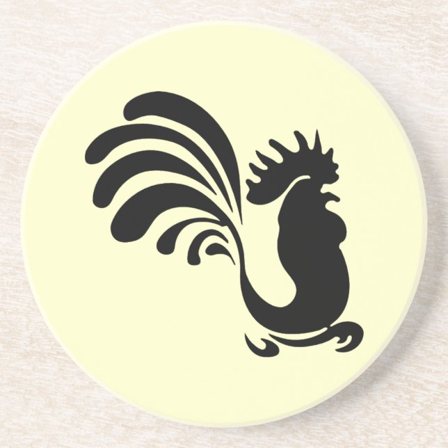 Stylized Rooster Sandstone Coaster (Front)