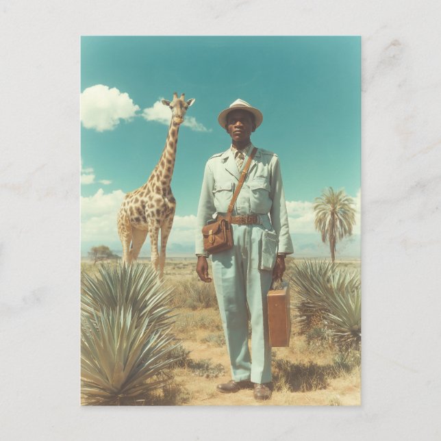 Stylized Safari Portrait Giraffe Desert Landscape Postcard (Front)