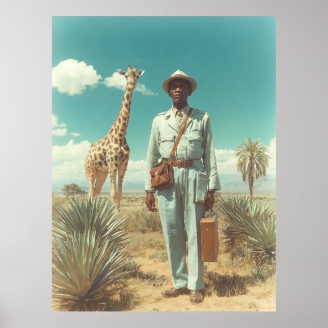 Stylized Safari Portrait Giraffe Desert Landscape Poster (Front)