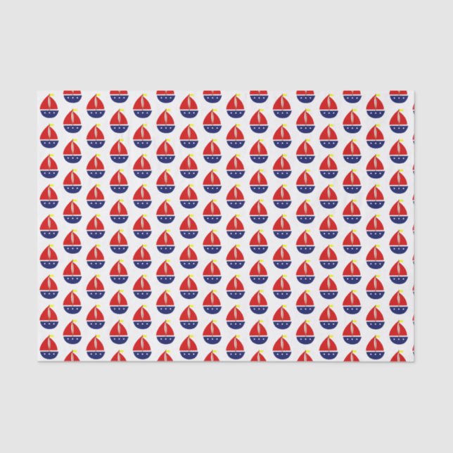 Stylized Sailboat Red Blue Yellow Tissue Paper (Front)