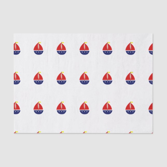 Stylized Sailboat Red Blue Yellow Tissue Paper (Front)