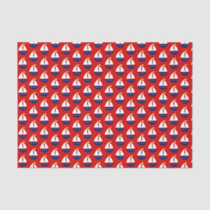 Stylized Sailboat White Blue Yellow Red BG Tissue Paper