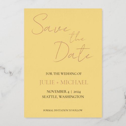 Stylized Script Buttercup Wedding Save the Date Foil Invitation