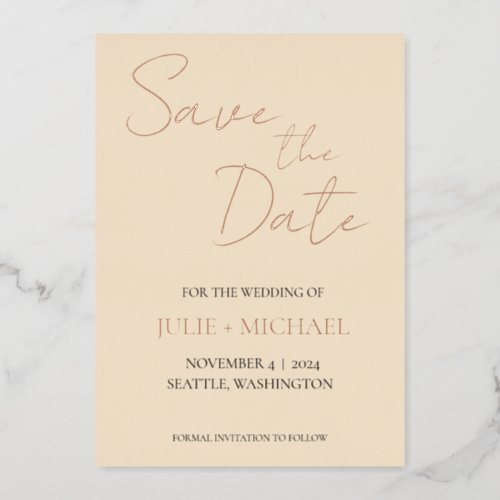 Stylized Script Champagne Wedding Save the Date Foil Invitation