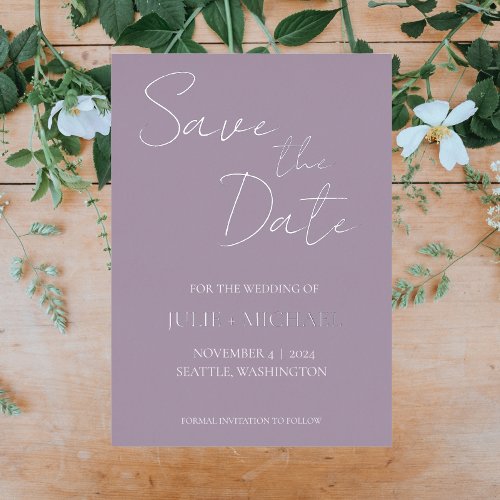 Stylized Script Mauve Wedding Save the Date Foil Invitation