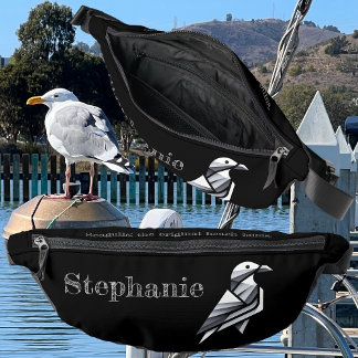 Stylized Seagull Geometric Design Shades of Grey Fanny Pack