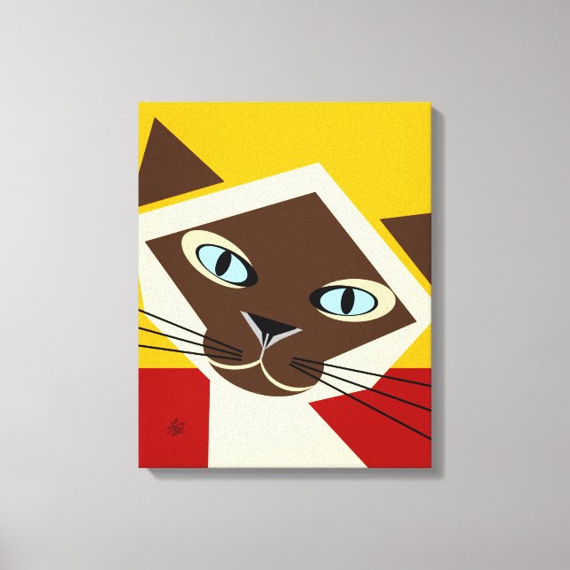 Stylized Siamese Cat Portrait Canvas Print (Front)
