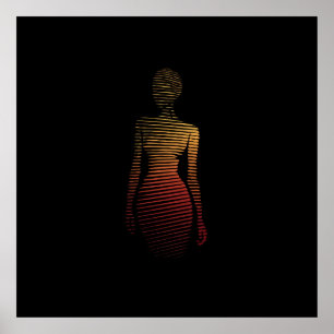 Stylized Silhouette of Woman – Gradient Line Art Poster