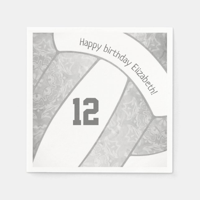 stylized silver gray girls volleyball sports napkins (Front)