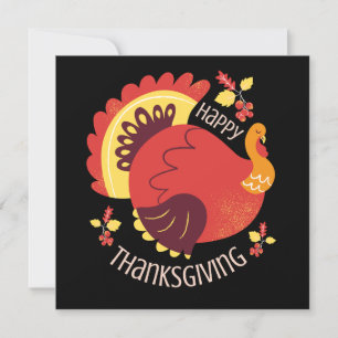Stylized Sitting Turkey Fall Happy Thanksgiving Card