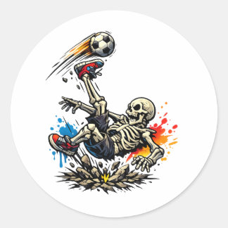 Stylized Skeleton Bicycle Kick Soccer Mug | Funny  Classic Round Sticker