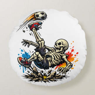Stylized Skeleton Bicycle Kick Soccer Mug | Funny  Round Pillow