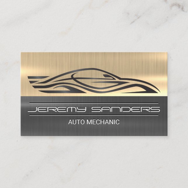 Stylized Sports Car | Gold Silver Metal Business Card (Front)