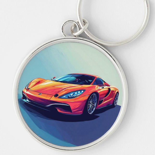 Stylized Sports Car Illustration Keychain (Front)