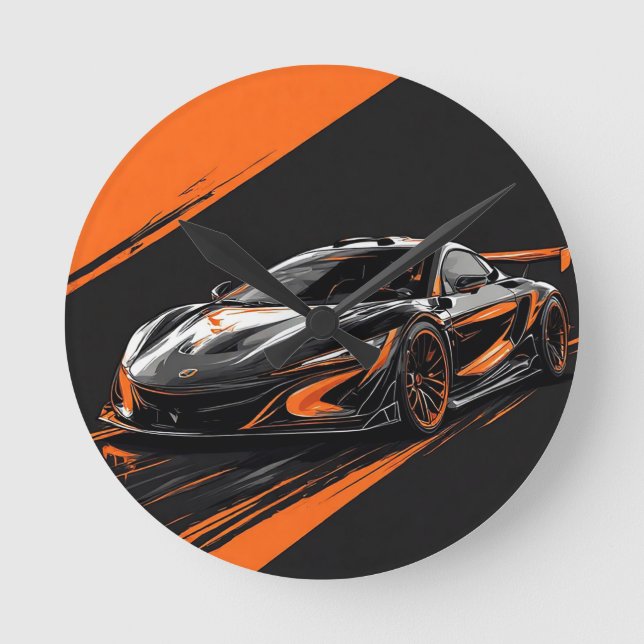 Stylized Sports Car Round Clock (Front)