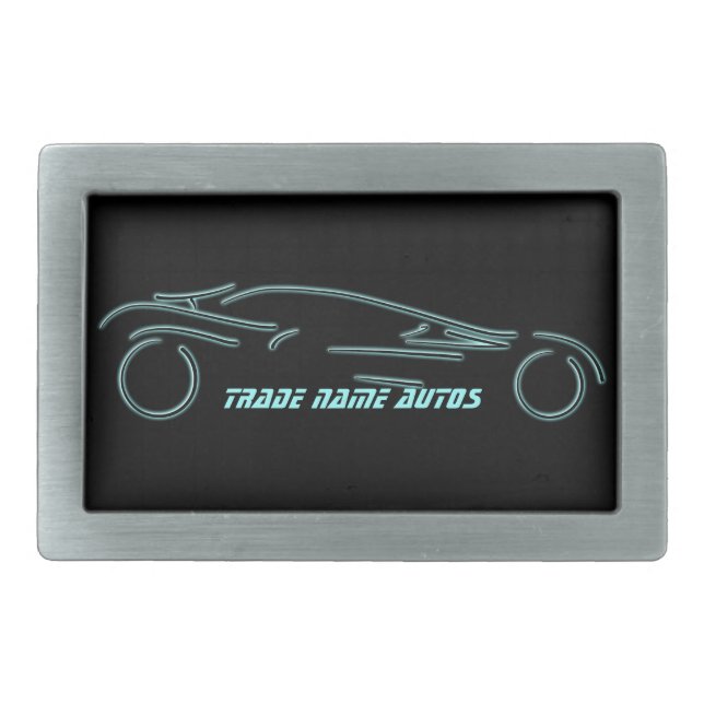 Stylized Sportscar - glowing neon auto design Rectangular Belt Buckle (Front)