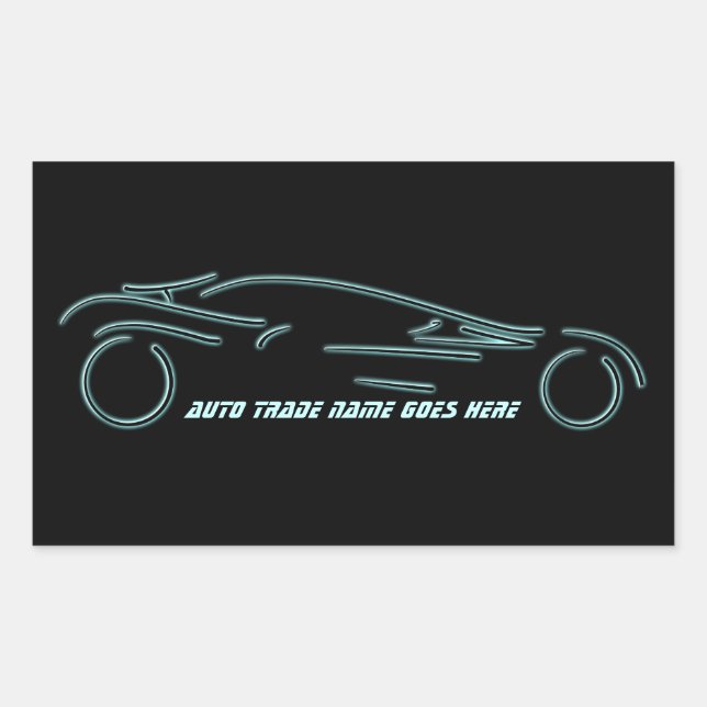 Stylized Sportscar - glowing neon auto design Rectangular Sticker (Front)