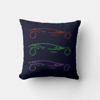 Stylized Sportscar - glowing neon auto design Throw Pillow