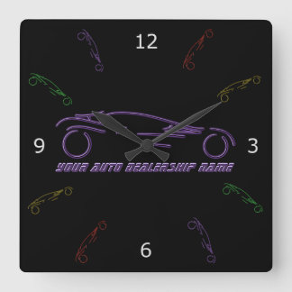 Stylized Sportscar - glowing purple neon auto shop Square Wall Clock