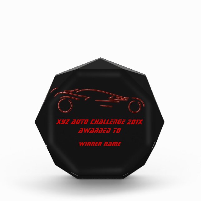 Stylized Sportscar - glowing red neon auto design Acrylic Award (Front)
