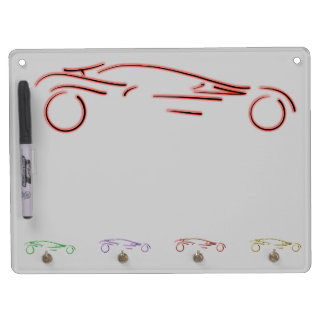 Stylized Sportscar - glowing red neon auto design Dry Erase Board With Keychain Holder