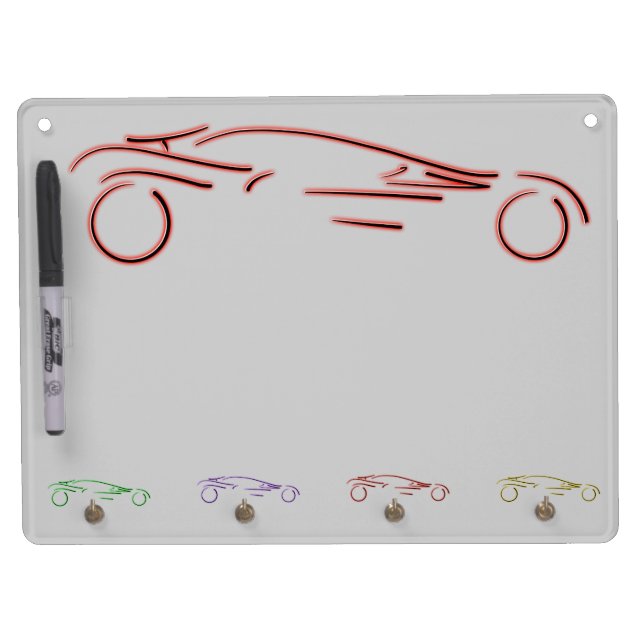 Stylized Sportscar - glowing red neon auto design Dry Erase Board With Keychain Holder (Front)