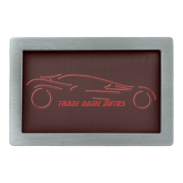 Stylized Sportscar - glowing red neon auto design Rectangular Belt Buckle (Front)
