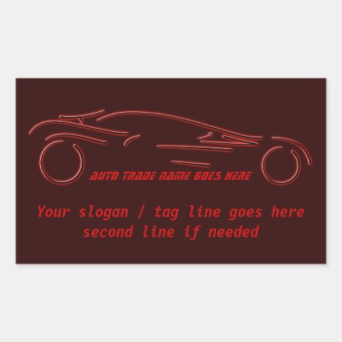 Stylized Sportscar - glowing red neon auto design Rectangular Sticker