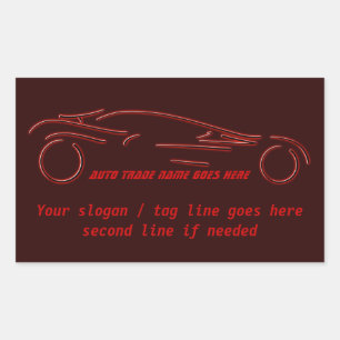 Stylized Sportscar - glowing red neon auto design Rectangular Sticker