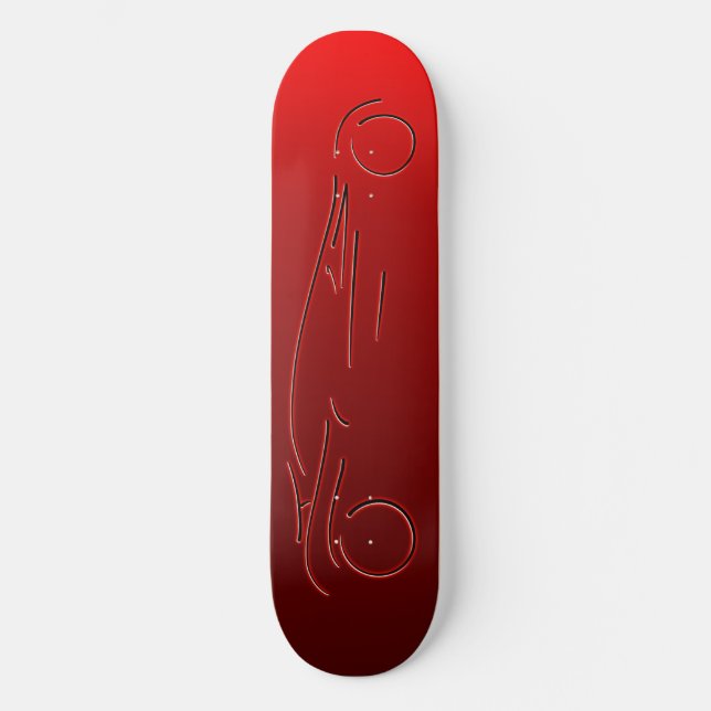 Stylized Sportscar - glowing red neon auto design Skateboard Deck (Front)