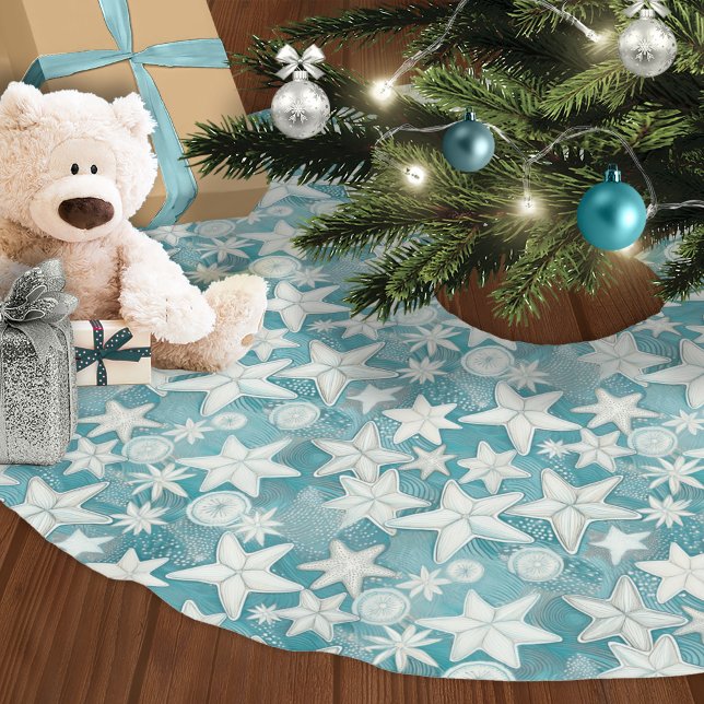 Stylized Starfish & Sand Dollars Pattern#25 ID1009 Brushed Polyester Tree Skirt (Creator Uploaded)