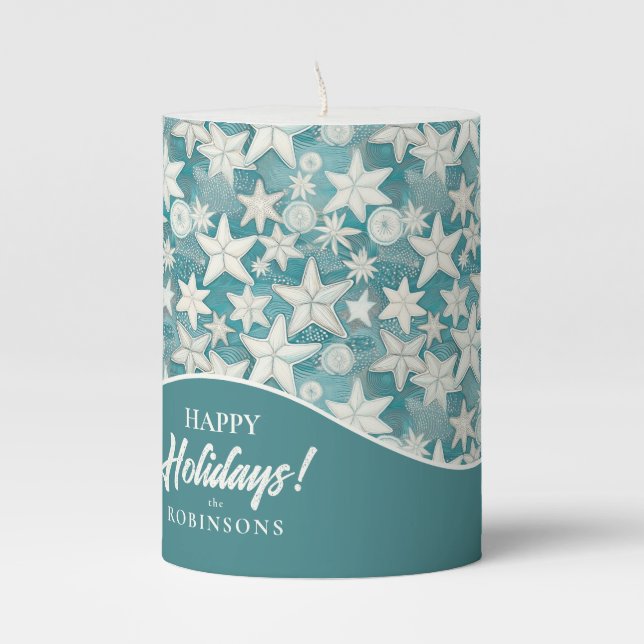Stylized Starfish & Sand Dollars Pattern#25 ID1009 Pillar Candle (Front)