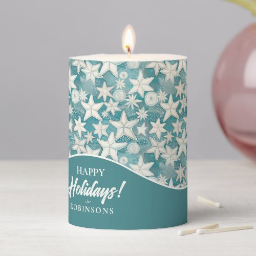 Stylized Starfish  Sand Dollars Pattern25 ID1009 Pillar Candle