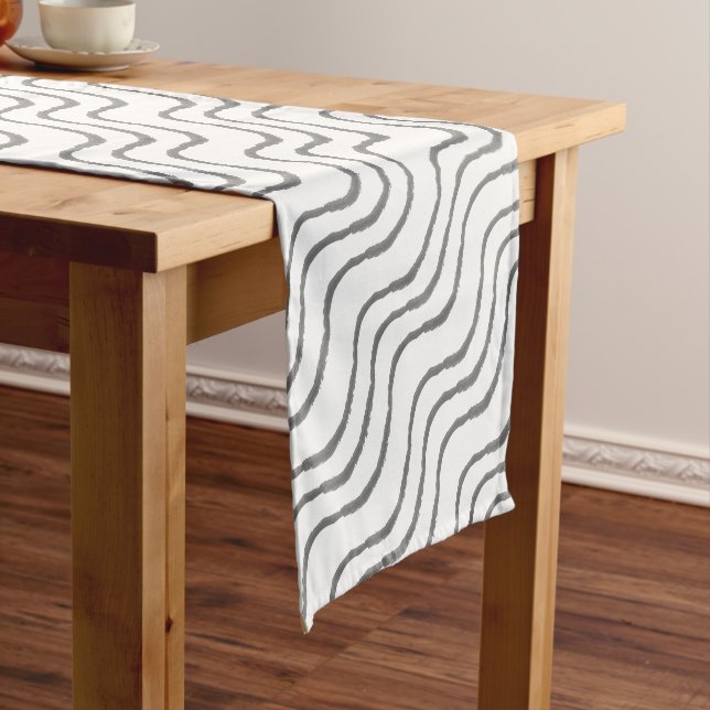 Stylized Stripes Abstract Geometric Pattern Short Table Runner (In Situ)