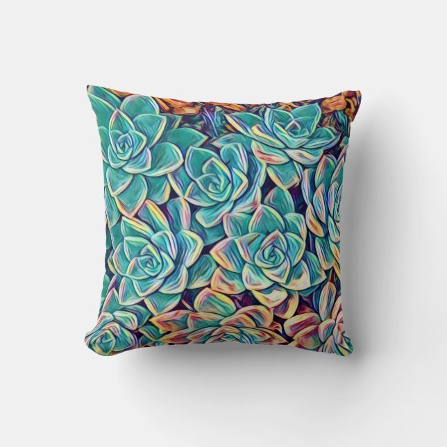 Stylized Succulent Plants Throw Pillow / Cushion (Front)