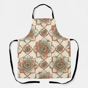 Stylized Succulent Rose Pattern Pink Sage Apron