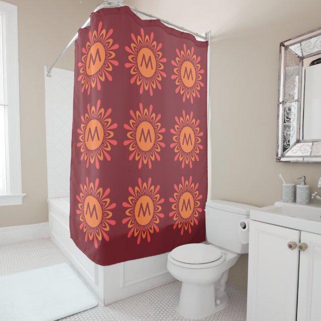 Stylized Sun custom monogram shower curtain (In Situ)