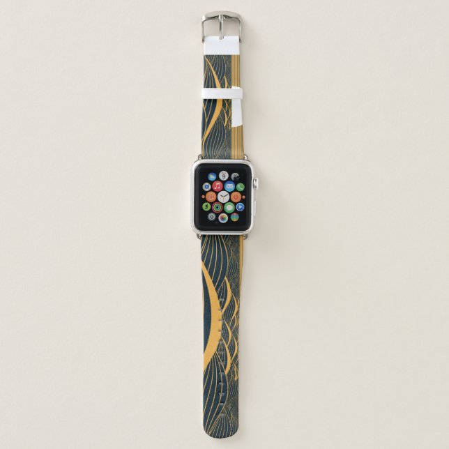 Stylized sun-moon, dark sea illustration. apple watch band (Front)