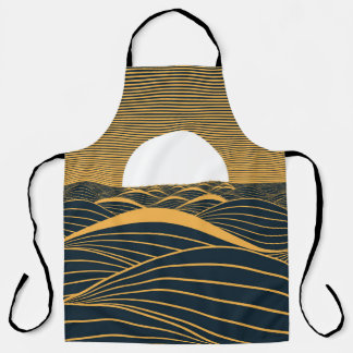 Stylized sun-moon, dark sea illustration. apron