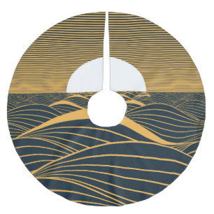 Stylized sun-moon, dark sea illustration. brushed polyester tree skirt