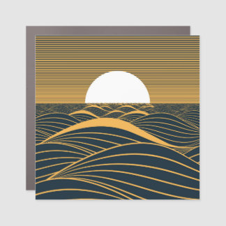 Stylized sun-moon, dark sea illustration. car magnet