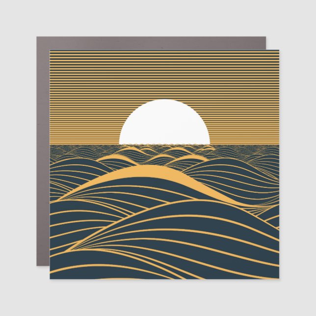 Stylized sun-moon, dark sea illustration. car magnet (Front)