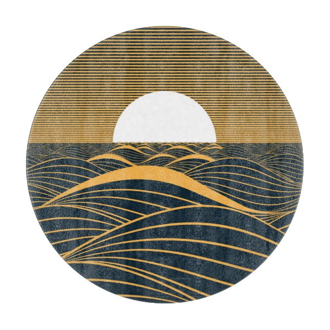 Stylized sun-moon, dark sea illustration. cutting board (Front)